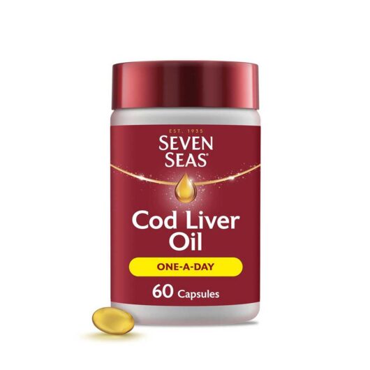Seven Seas Cod Liver Oil One-A-Day Omega-3 Fish & Vitamin D, 60 Capsules, 2 Months Supply, Caps 500mg