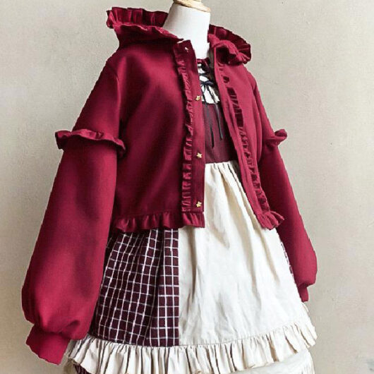 Sweet Lolita Coats Burgundy Ruffles Polyester Overcoat Coat Winter Lolita Outwears