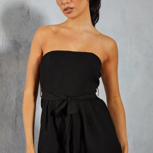 Womens Linen Look Bandeau Pocket Detail Playsuit - black - 8, Black