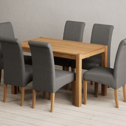 York 120cm Solid Oak Dining Table with 4 Natural Scroll Back Chairs