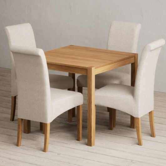 York 80cm Solid Oak Dining Table with 2 Grey Scroll Back Chairs