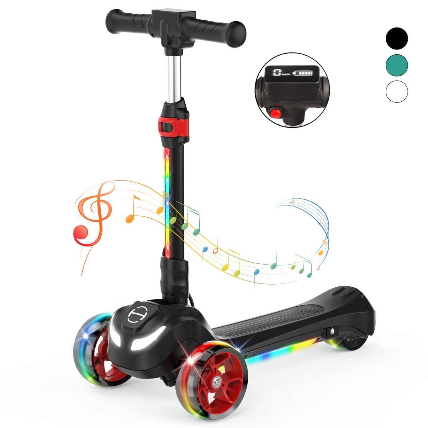 iScooter iK3Pro/iK1S Electric Scooter for Kids with Colorful Lights - B2 Black (3-Wheels)