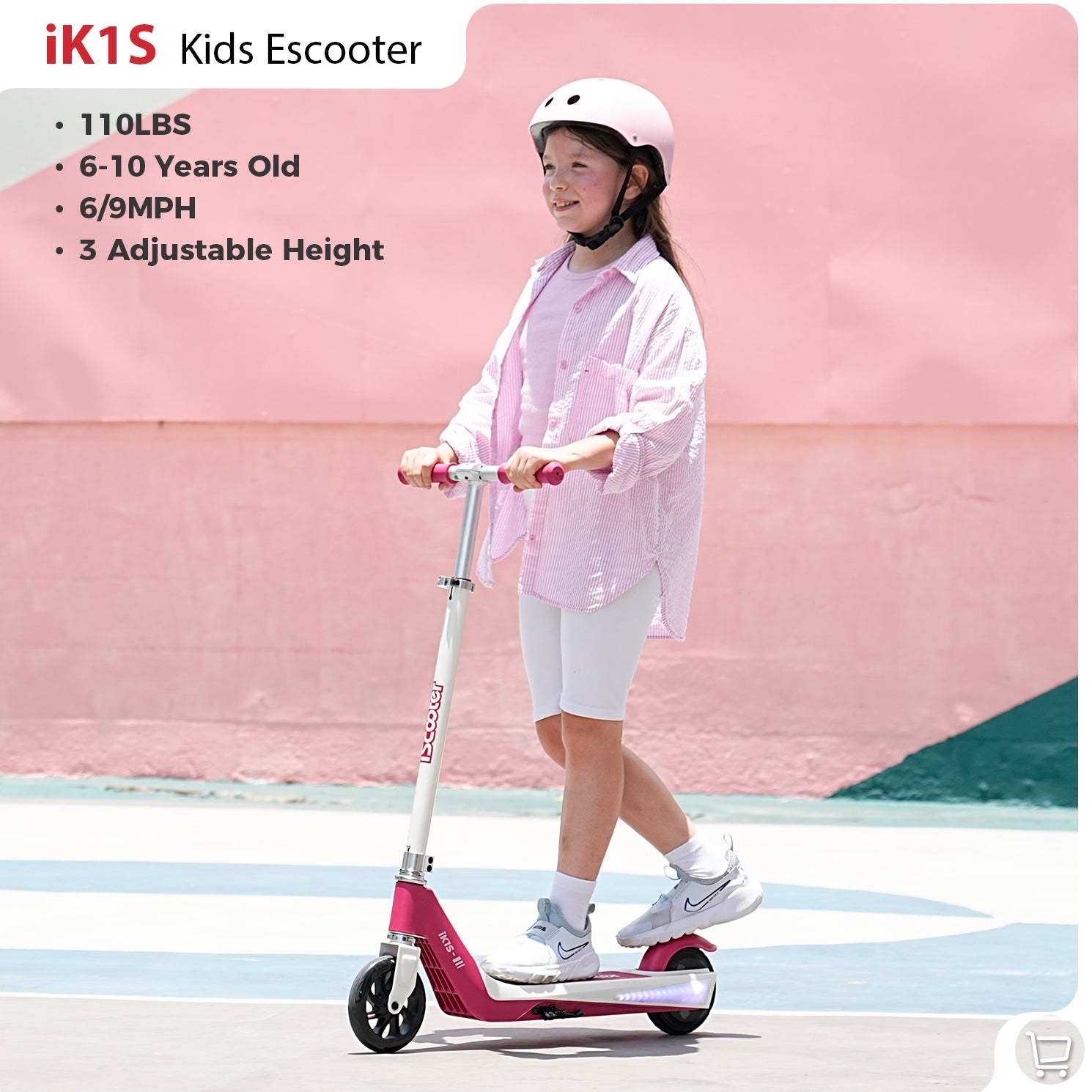 iScooter iK3Pro/iK1S Electric Scooter for Kids with Colorful Lights - iK1S Berry Pink