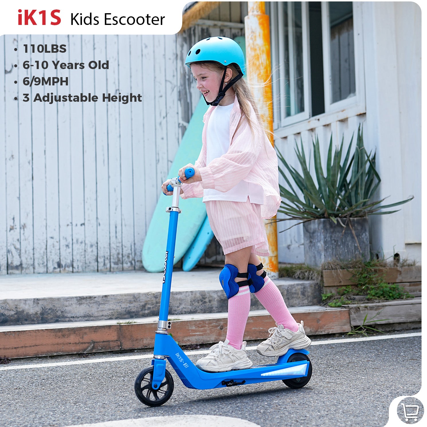 iScooter iK3Pro/iK1S Electric Scooter for Kids with Colorful Lights - iK1S Blue